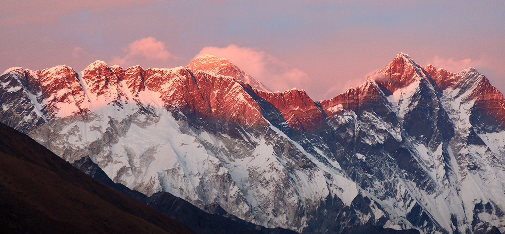 Wonderful sun set view over Everest, Nuptse and Lhotse