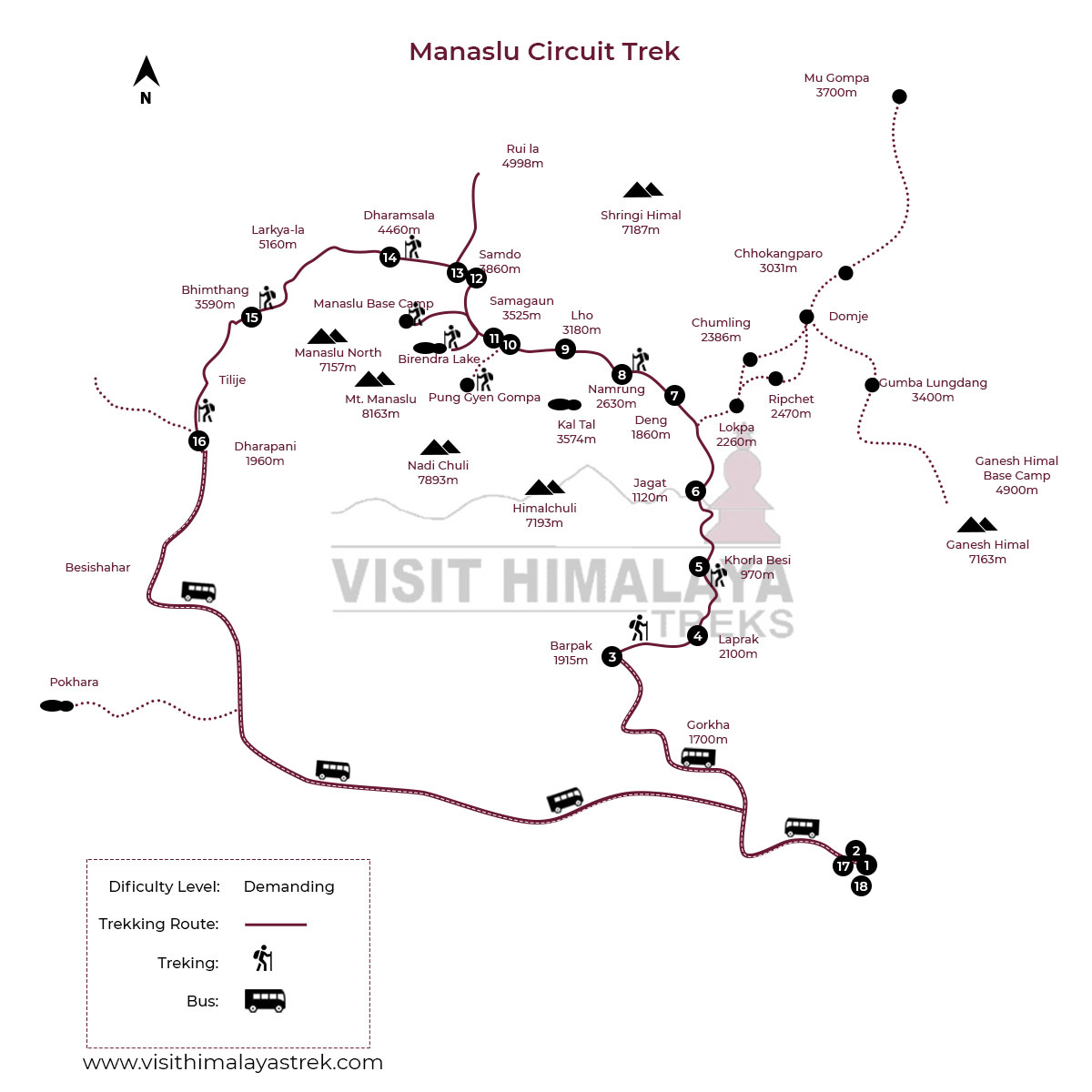 Manaslu Circuit Larke Pass Trek route Map