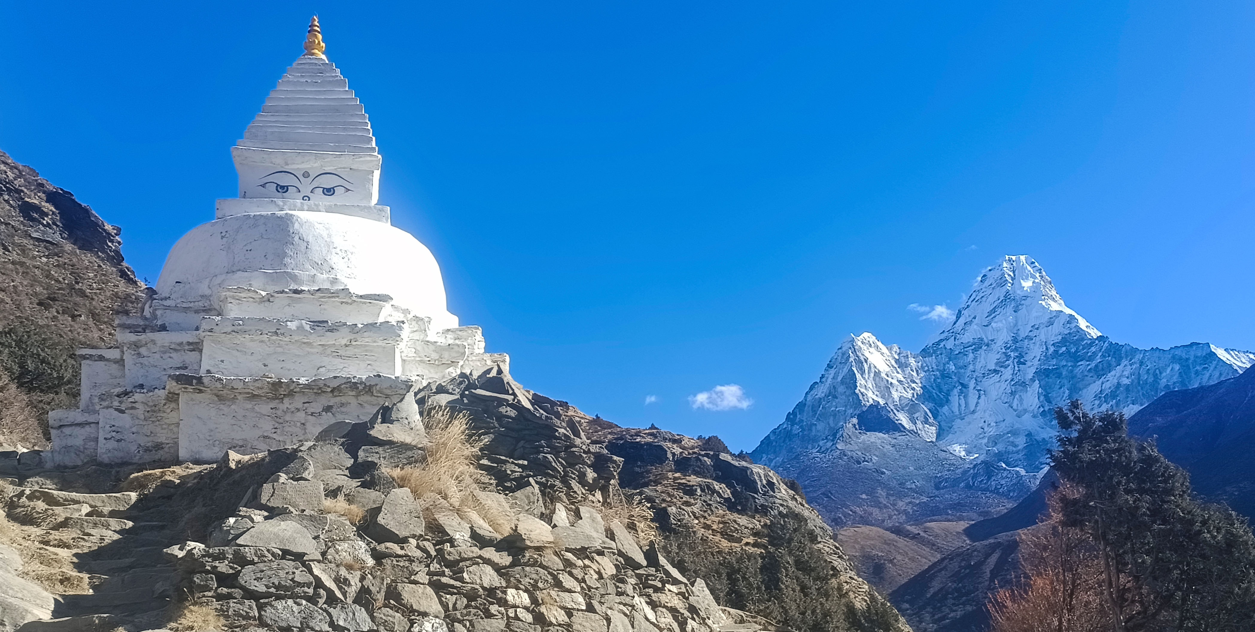 Buddhist Stupa and Mount Ama Dablam View